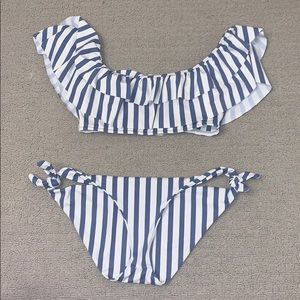 blue and white stripped l space bikini
